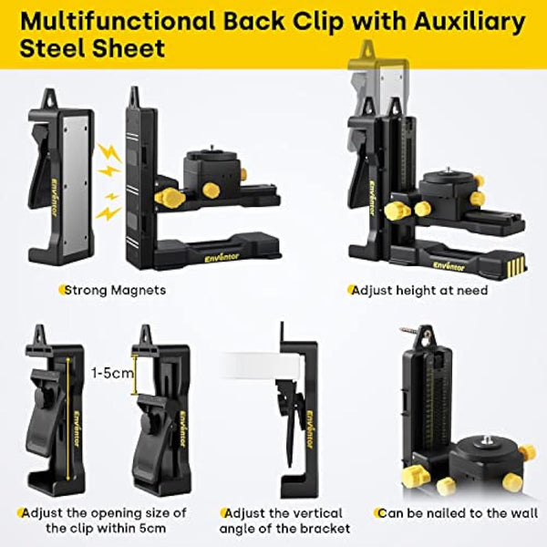 Enventor L-Shape Magnetic Bracket Base for Laser Level, 1/4''-20 Threaded Laser Level Tripod Stand with Adjustable Clamp, 360° Horizaontal Ratation, Left and Right, Front and Rear, Height Fine-Tuning