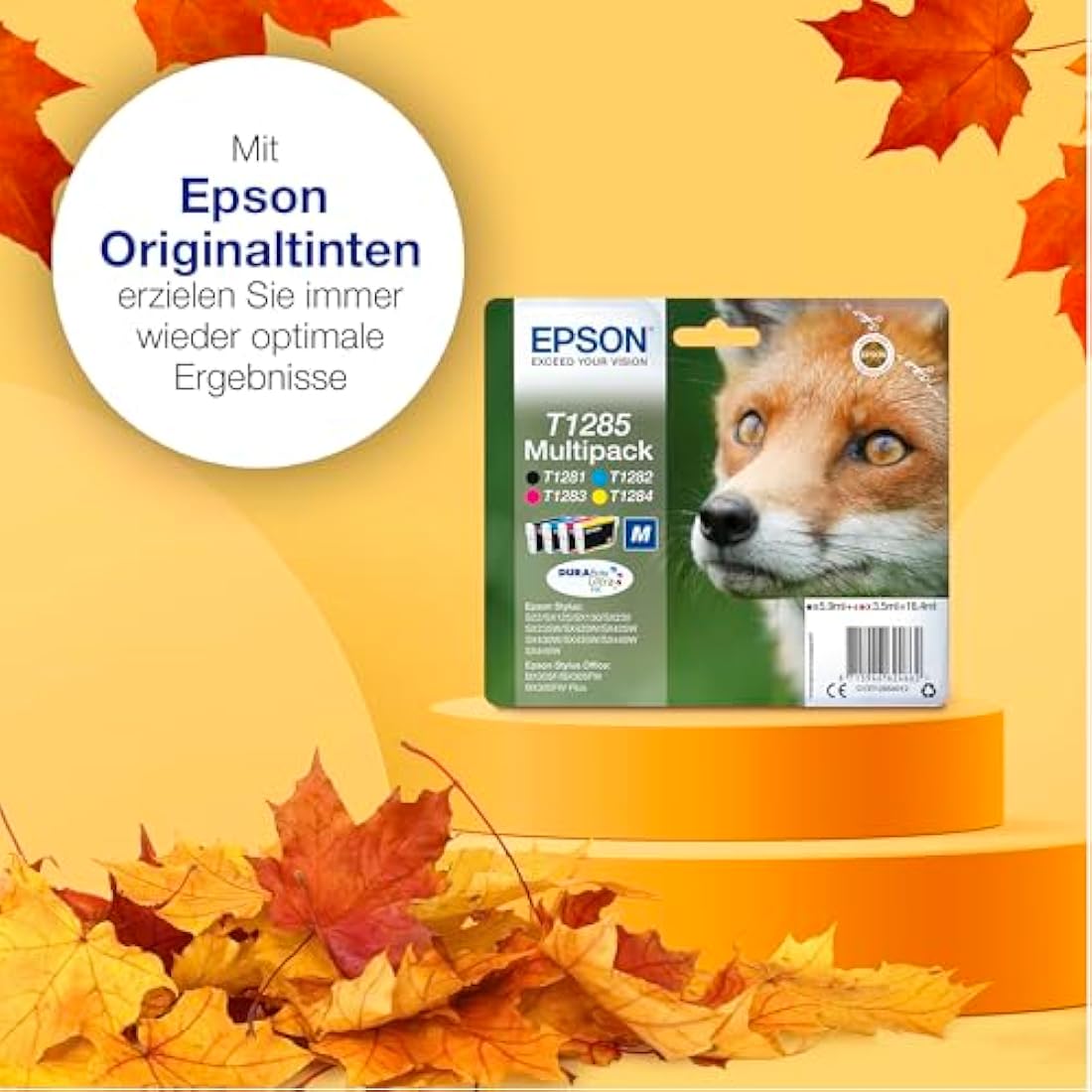 Epson T1285 Fox Genuine Multipack, Eco-Friendly Packaging, 4-colours Ink Cartridges, DURABrite Ultra Ink