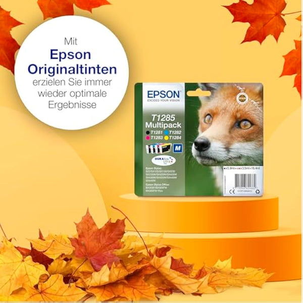 Epson T1285 Fox Genuine Multipack, Eco-Friendly Packaging, 4-colours Ink Cartridges, DURABrite Ultra Ink
