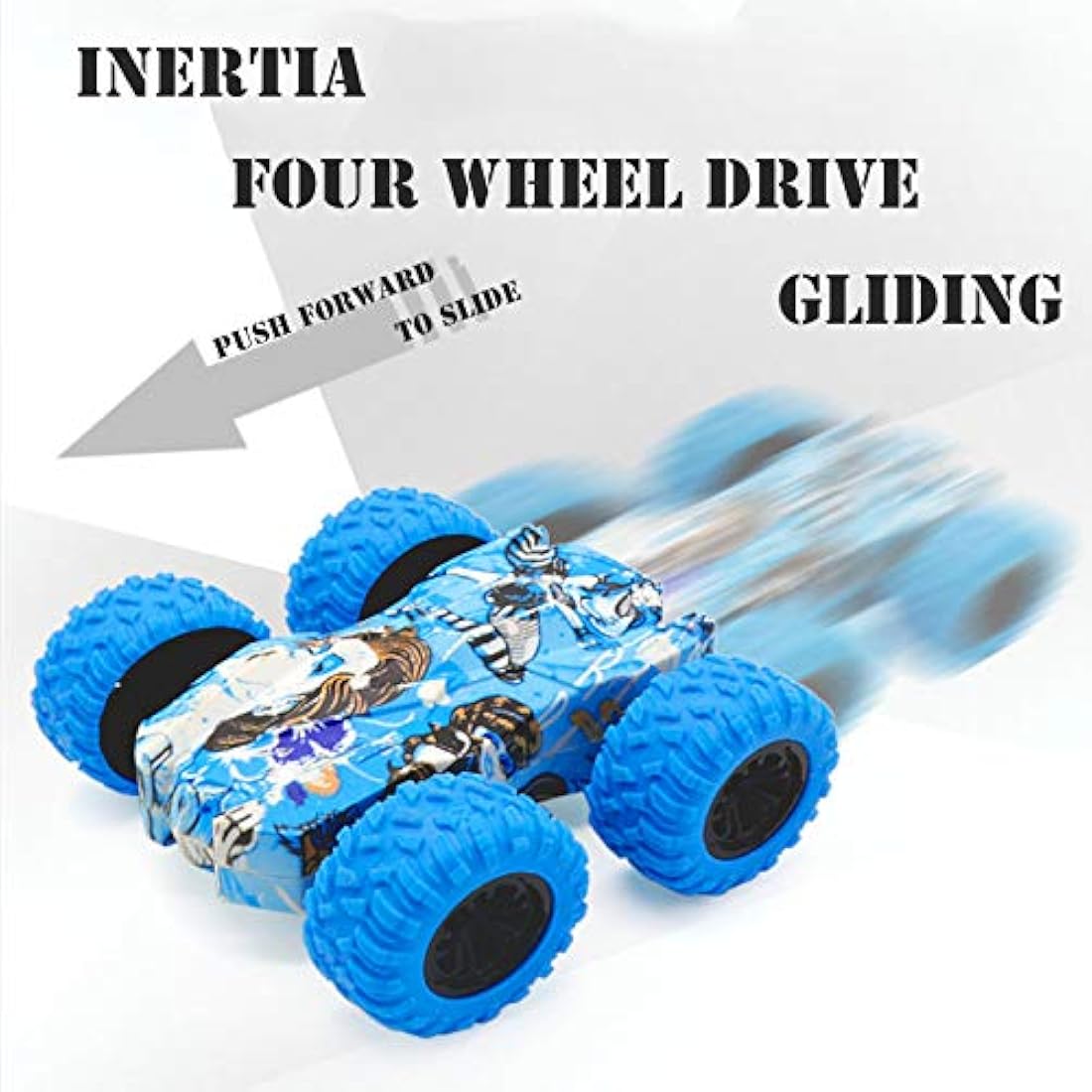 Double Side Pull Back 2 Pack Mini Stunt Graffiti Kids Car - Friction Powered 360° Rotating Off Road Model for 3-10 Year Old Boys & Girls