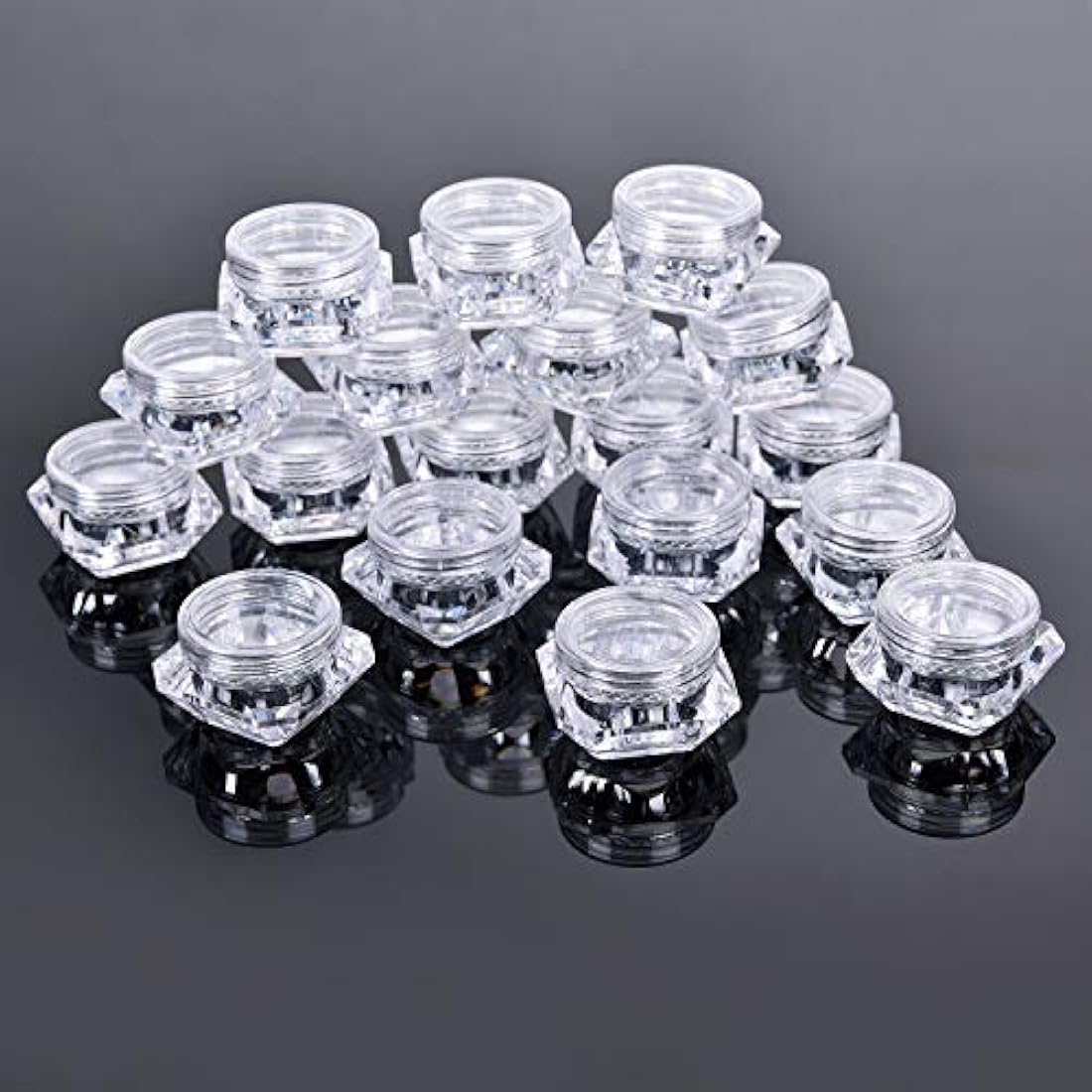 50 Pcs 5g Empty Cosmetics Container Pots Transparent Travel Plastic Jars Diamond Shape with Clear Screw Lids for Cream, Sample, Powder, Makeup Storage, Includes 3 Pack Mini Spatula by Yalbdopo