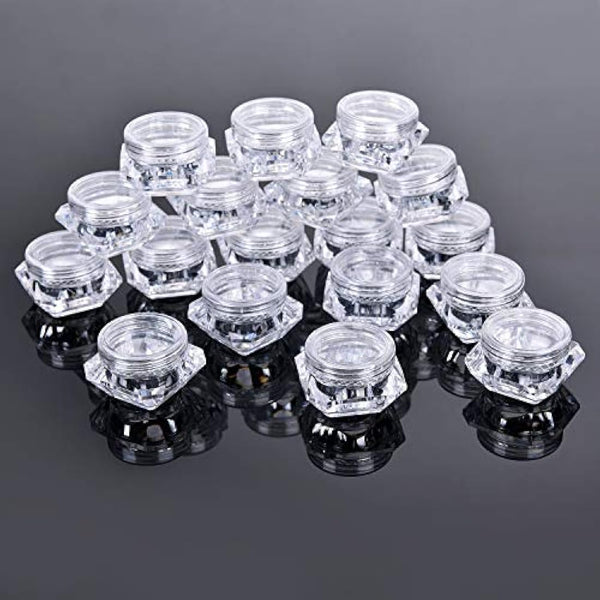 50 Pcs 5g Empty Cosmetics Container Pots Transparent Travel Plastic Jars Diamond Shape with Clear Screw Lids for Cream, Sample, Powder, Makeup Storage, Includes 3 Pack Mini Spatula by Yalbdopo