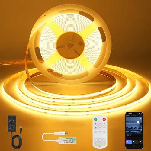 ACELUMO COB LED Strip 10m, Dotless LED Strip with Smart App Control and Remote, Timer, CRI 92+, 8mm Wide, Dimmable Warm White Strip Lights for Ambient Illumination in Home Decor, 2700K