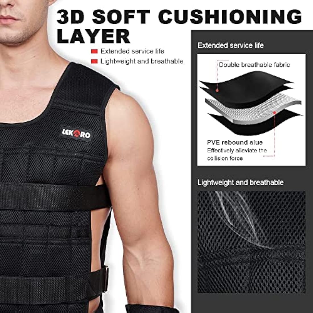 Adjustable Weighted Vest 44LB Workout Weight Vest Training Fitness Weighted Jacket for Man Woman (Included 96 Steel Plates Weights)