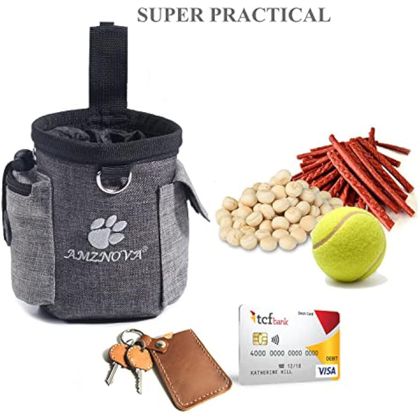 AMZNOVA Dog Treat Bag, Waistband& Belt Clip Free Your Hands to Carry Toys, Kibble and Treats, Lightweight Dog Treat Pouch Bag with Poop Bag Dispenser, Heather Coffee