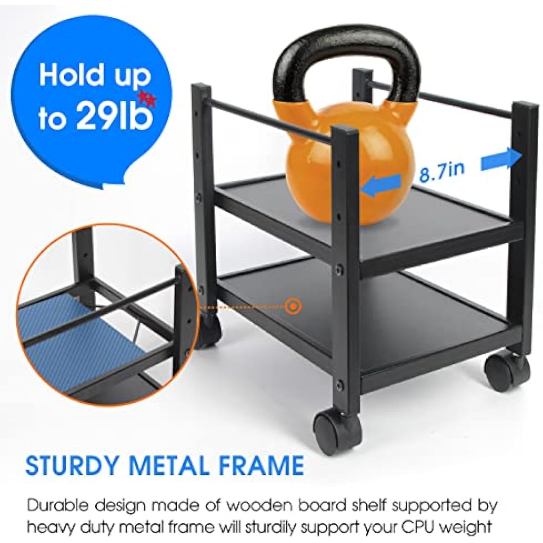 J JACKCUBE DESIGN 2 Tier Computer Tower Stand for Desktop CPU, Gaming PC Holder, Mobile Rolling Cart for Under Desk with Caster Wheels, Office Desk Accessories- MK712A