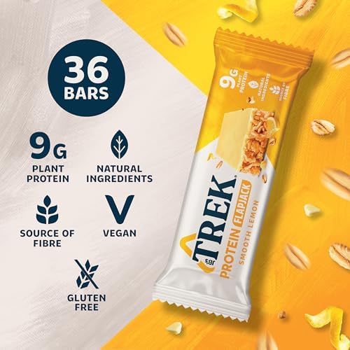 JB's Trek High Protein Flapjack Smooth Lemon - Gluten Free - Plant Based - Vegan Snack - 50g x 36 bars