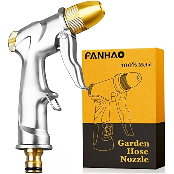 FANHAO Garden Hose Spray Gun with Full Brass Nozzle, 100% Heavy Duty Metal Water Gun, High Pressure Adjustable Spray Nozzle for Plants Watering, Cleaning, Car Washing and Pets Showering