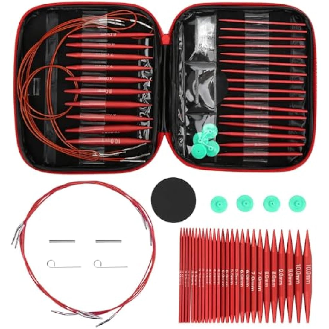 Aluminum Circular Knitting Needles Set, 13 Size Interchangeable Crochet Needles, 40cm/60cm/80cm/100cm Detachable Knitting Needles Kit with Storage Case for Smooth Knitting & Versatile Projects