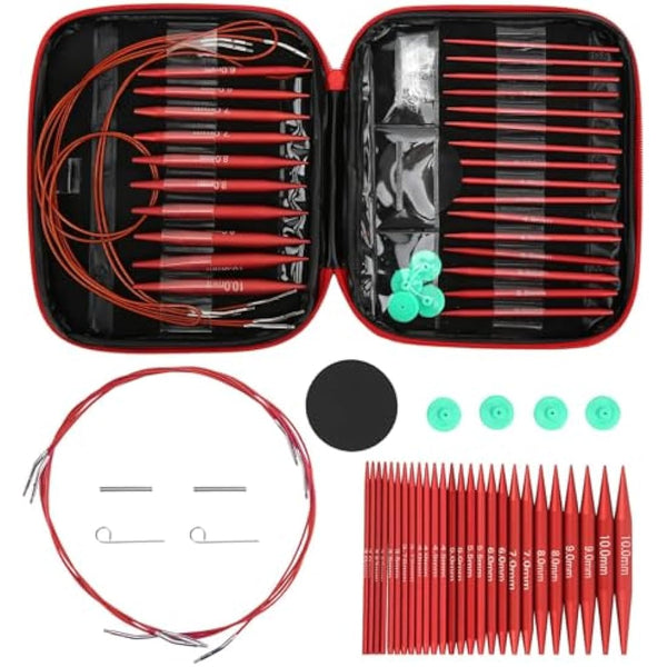 Aluminum Circular Knitting Needles Set, 13 Size Interchangeable Crochet Needles, 40cm/60cm/80cm/100cm Detachable Knitting Needles Kit with Storage Case for Smooth Knitting & Versatile Projects