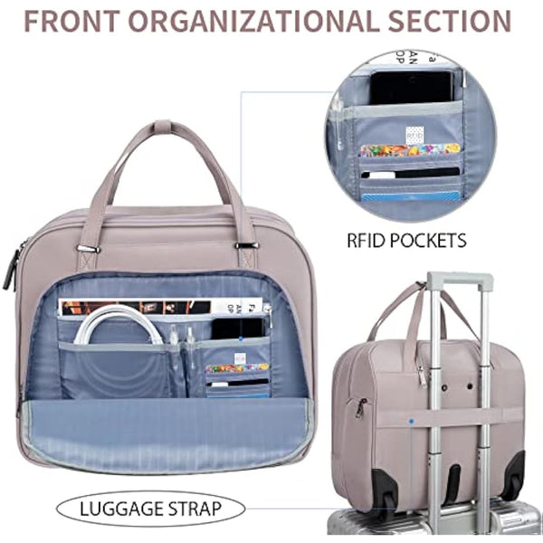 EMPSIGN Rolling Laptop Bag for Women - Wheeled Briefcase Fits Up to 15.6 Inch Laptop, Water-Repellent Overnight Computer Bag with RFID Pockets, Dusty Pink