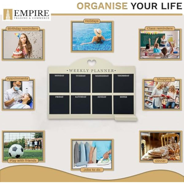 Empire Weekly Planner and Menu Board for Kitchen, Work Planner Blackboard, Wall Mounted Daily Planner with a Pen, to Do List, Dry Erase Meal Planner with White Cloth for Office & Home (Large, Cream)