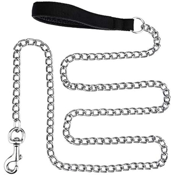 Filhome Metal Dog Leash Chew Proof Dog Chain Leash 4FT, 6FT Heavy Duty Sturdy Pet Dog Leash with Padded Handle for Large Medium Dogs 180cm/3mm-Black