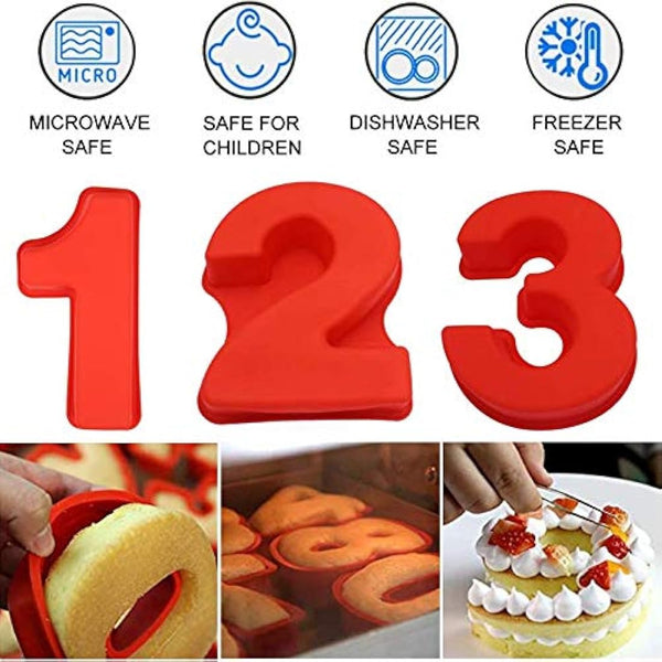 10 Inch 9 Pieces Large Size Number Moulds Baking Forms Silicone Cake Pan Number Cake Molds Tins 25.4cm
