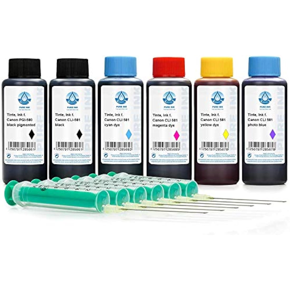 6x 100ml PureInk refill ink compatible for Canon PGI-580, CLI-581 printer cartridges for Canon Pixma TS 8120, TS 8126, TS 8150, TS 8151, TS 8152, TS 9120, TS 9150, TS 9155 (not OEM)
