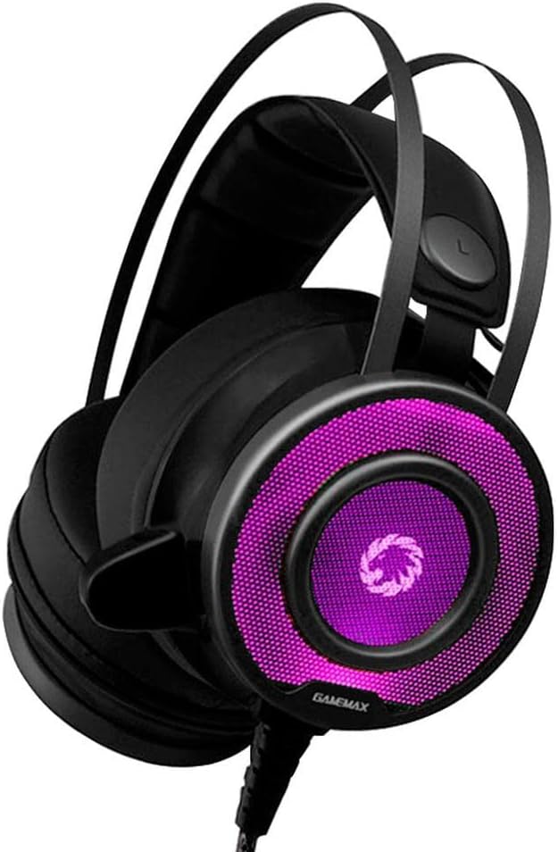 GameMax G200 Gaming Headset & Mic, RGB LED Lighting, 50mm Driver, Noise Cancellation, Self - Adjusting Headband, Compatible for PS4, Xbox One, PC & Mobile Phones | Black