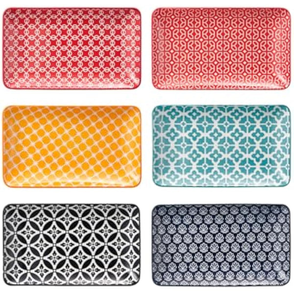 DOWAN Serving Platter Set of 6 - New Bone China Dessert Plates 20.5cm/8" - Small Dinner Plates for Appetizer, Sushi, Fruit, Salad, Cake - Microwave/Oven/Fridge/Dishwasher Safe - Vibrant Colors