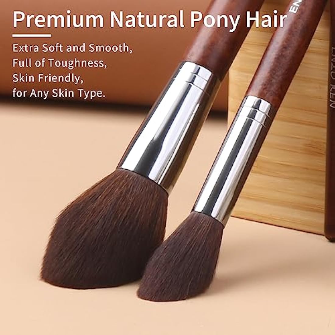 ENZO KEN Natural Hair Makeup Brushes Set Professional, Pony Hair Makeup Brush Set with Case, Cosmetic Brush Natural Bristle, Walnut Make up Brush Set Professional.