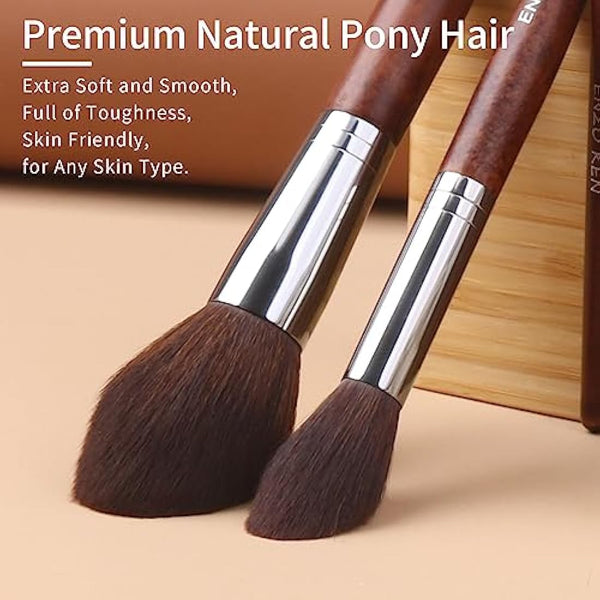 ENZO KEN Natural Hair Makeup Brushes Set Professional, Pony Hair Makeup Brush Set with Case, Cosmetic Brush Natural Bristle, Walnut Make up Brush Set Professional.