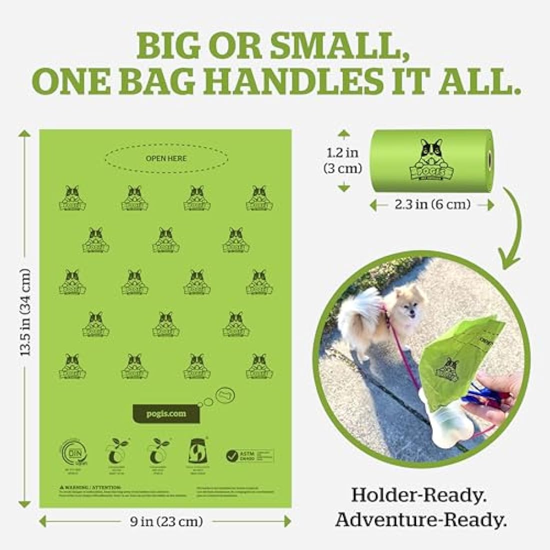 Pogi's Compostable Dog Poo Bags – Leak-Proof, Extra-Large, Made with Plants – 32 Rolls (480 Bags)
