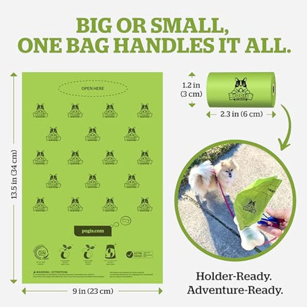 Pogi's Compostable Dog Poo Bags – Leak-Proof, Extra-Large, Made with Plants – 32 Rolls (480 Bags)