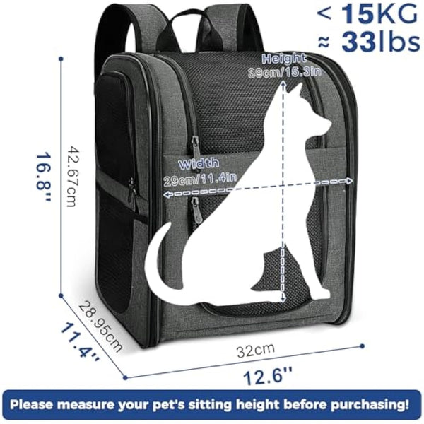 Apollo Walker Cat Carrier and Dog Carrier, for Large and Small Cat Pets (2-15 kg), Breathable Mesh Pet Carrier, Ideal for Hiking, Travel, and Outdoor Activities (Gray)