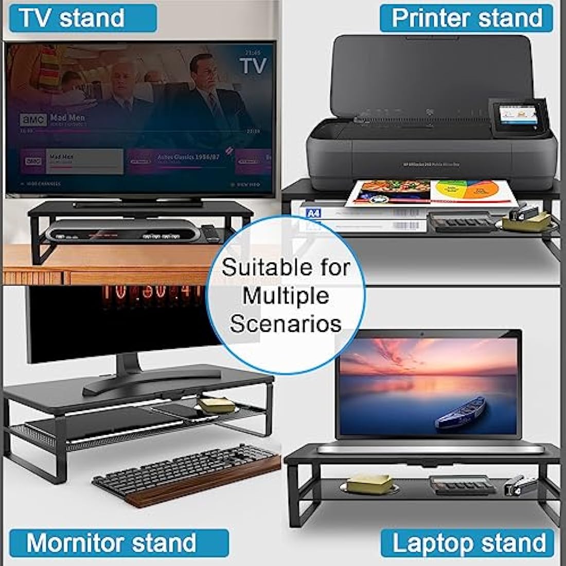 Doowiit Monitor Stand with drawer, 2-Tier Monitor Stand Riser with Phone Holder and Cable Management - Desk TV Shelf, Laptop Printer, Desk Organizer Stand, for Home & Office, Black