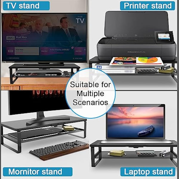 Doowiit Monitor Stand with drawer, 2-Tier Monitor Stand Riser with Phone Holder and Cable Management - Desk TV Shelf, Laptop Printer, Desk Organizer Stand, for Home & Office, Black