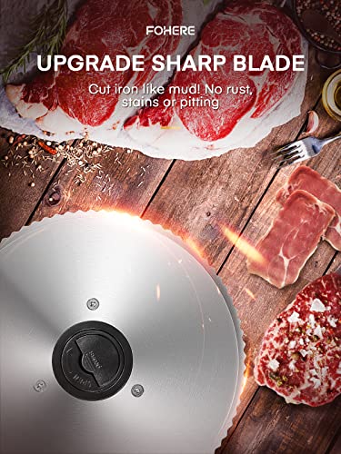 FOHERE Electric Meat Slicer Machine 200W for Home Use, with 2 Removable Stainless Steel Blade(Smooth/Serrated) and Food Pusher, Safety Switch, 0-15mm
