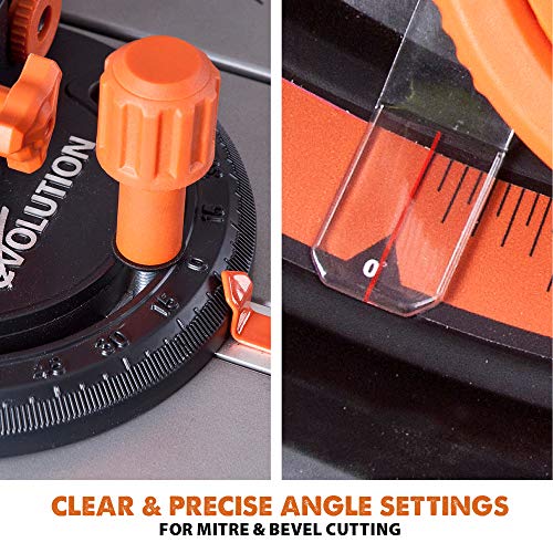 Evolution Power Tools R255TBLX+ Table Saw With Stand (Next Gen Rage 5-S) Multi-Material Cutting Blade Included Cuts Wood Metal Plastic, 45˚ Bevel, +/- 60˚ Mitre Angle, 85mm Cut Depth, 1800w Motor 240v