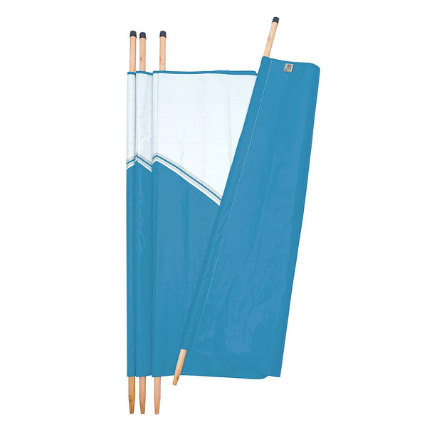 Board Masters Volkswagen Windbreak for Beach, Camping or Garden, VW 4 Pole Windbreaker Camping Sun Shade, Wooden Poles, L290cm x H120cm, Blue