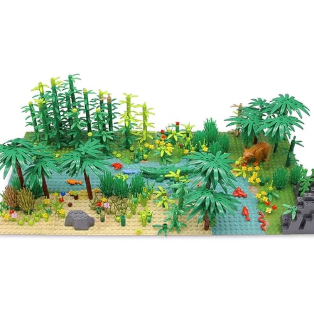 Feleph Jungle Animals Garden Building Blocks Bricks with 2 Base Plates, Forest Tree Plants Flowers Bush Wildlife Zoo Pack, Botanical Parts Toy Compatible with Major Brands