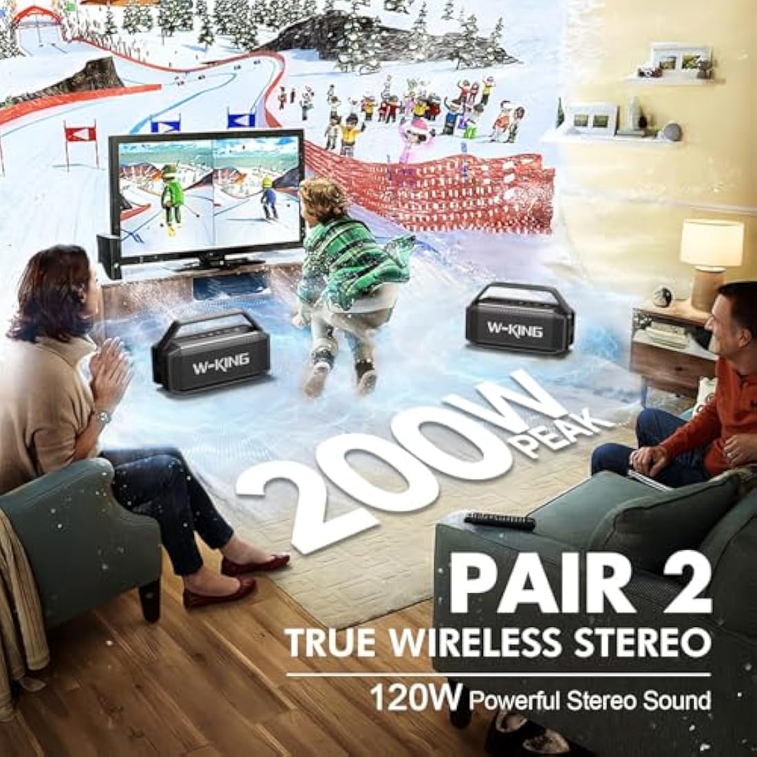 W-KING Portable Speakers Bluetooth Wireless Loud, 100W Max Waterproof Outdoor Bluetooth Speaker Big Party Large Boombox Subwoofer*2, 60W Exlarge All-Round Bass Passive Radiator/40H/PowerBank/TF/AUX/EQ