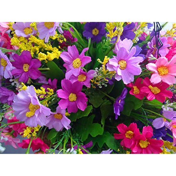 Home and Outdoors Silk Chain Hanging Basket Flowerpot Flowers DIY Artificial Daisy Red Flowers and Pink Flowers Purple (Big Basket)