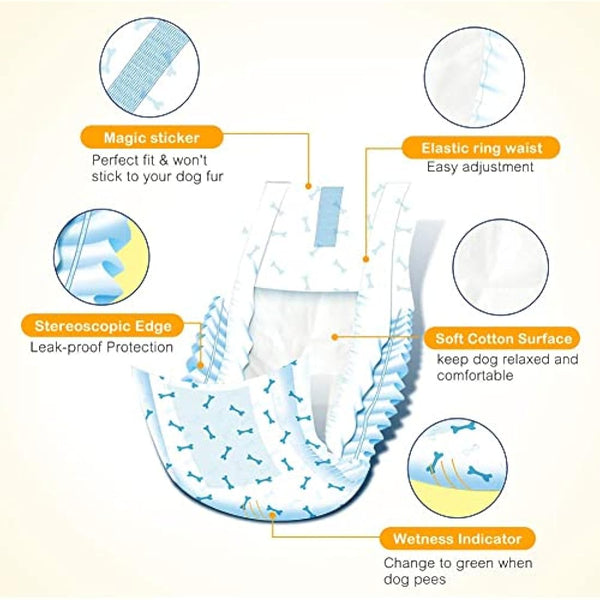 Dono Dog Nappies Male, Dog Belly Bands with Wetness Indicator, Disposable Male Wraps, Super Absorbent and Leak-proof, Puppy Nappies for Incontinence, Marking Issues, Traveling (6XS -84count)