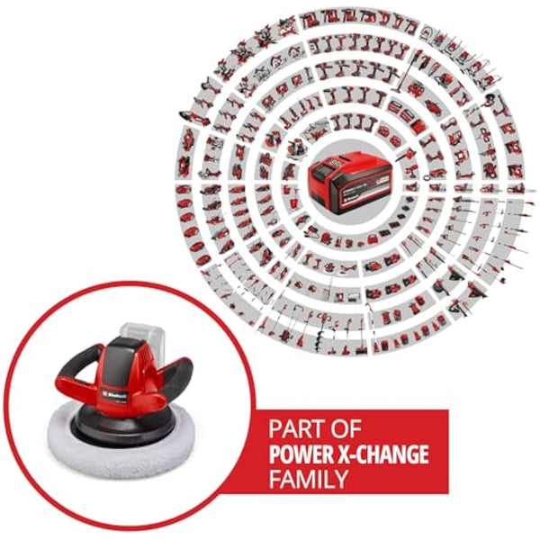 Einhell Power X-Change Cordless Car Polisher And Buffer - 18V, 2500 RPM, Battery Powered 254mm Disc Polisher - CE-CB 18/254 Li Solo Polishing Machine (Battery Not Included), Red