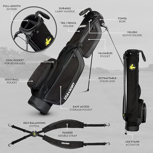 Lyle and Scott Gleneagle Golf Bag - Lightweight Golf Bags for Men with 3 Way Full Length Divider, Insulated Cool Pocket, Durable Handle, Retractable Stand, Padded Strap - Golf Stand Bag