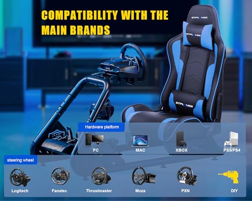 GTPLAYER Racing Simulator Cockpit with Seat, Sim Racing Cockpit Multi-function Adjustable Gaming Wheel Stand for G25 G27 G29 G920 G923 T300 PS5 PS4 Xbox, Without Wheel, Shifter & Pedals