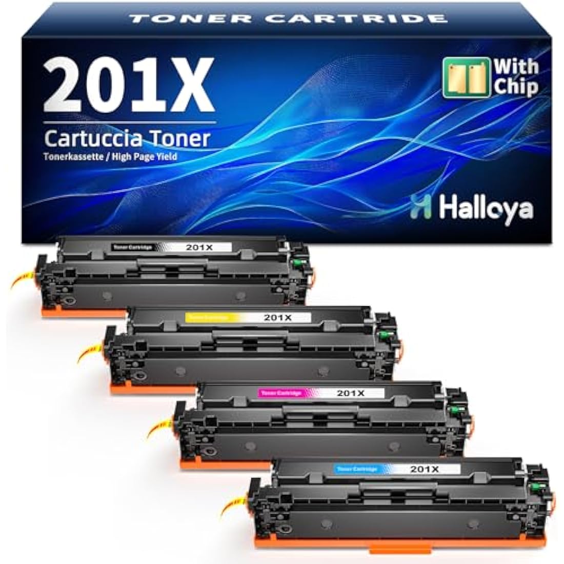 Halloya 201X 201A Toner Cartridge Compatible for HP M277dw Toner 201X 201A for Color LaserJet Pro MFP M277dw M252dw M277n M274n M252n CF400X CF401X CF402X CF403X (4Pack, Black Cyan Yellow Magenta)