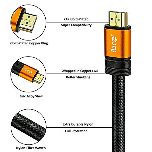 IBRA 2.1 HDMI Cable 8K, 1m Ultra HD Lead High-Speed Cord 48Gbps | Supports 8K@60HZ 4K@120HZ 4320p Compatible with Fire TV 3D Support Ethernet Function 8K UHD 3D-Xbox PlayStation PS3 PS4 PC-Orange