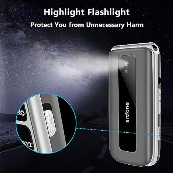 artfone F30 4G Unlocked Basic Mobile Phone for Seniors丨Flip Phone丨SIM Free Big Button Senior Mobile Phone丨2.4" Display丨 SOS Button丨Speed Dial丨Charging Dock丨FM丨Torch丨1300mAh Battery - Silver Grey