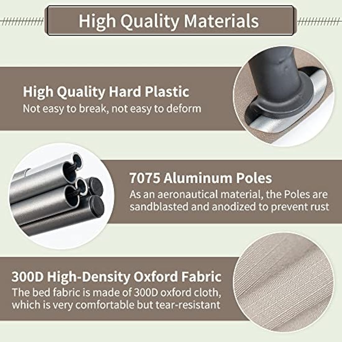 FreiZelt Camping Cot Folding Bed Lightweight Aluminum Poles Compact Portable Camp Bed Easy to Build Resilient Camping Bed for Tents - Khaki