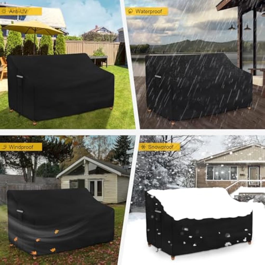 Dokon 2 Seater Garden Bench Covers Waterproof Heavy Duty 420D Oxford Fabric Windproof Anti-UV Outdoor Patio Bench Seat Cover with Air Vent, Garden Seat Covers - 134x66x63/89cm