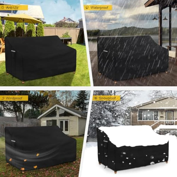 Dokon 2 Seater Garden Bench Covers Waterproof Heavy Duty 420D Oxford Fabric Windproof Anti-UV Outdoor Patio Bench Seat Cover with Air Vent, Garden Seat Covers - 134x66x63/89cm