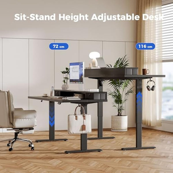 Agilestic Height Adjustable Desk with Two Drawers, 120 x 60 cm Electric Computer Desks with Memory Function, Sit Stand Desk, Black