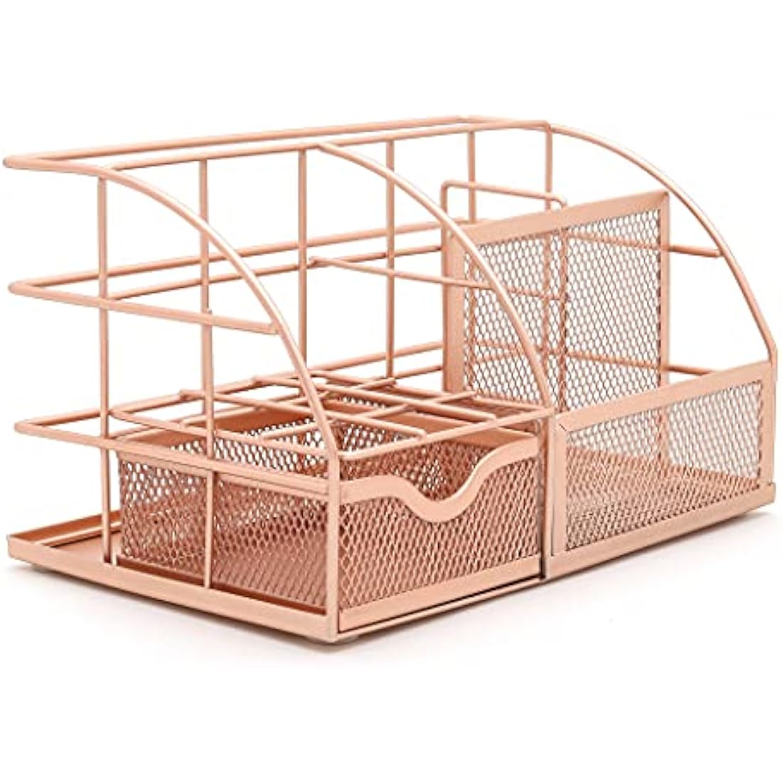 EXERZ Desk Organiser/Mesh Desk Tidy Caddy/Pencil Holder Multifunctional with 7 Compartments - Rose Gold