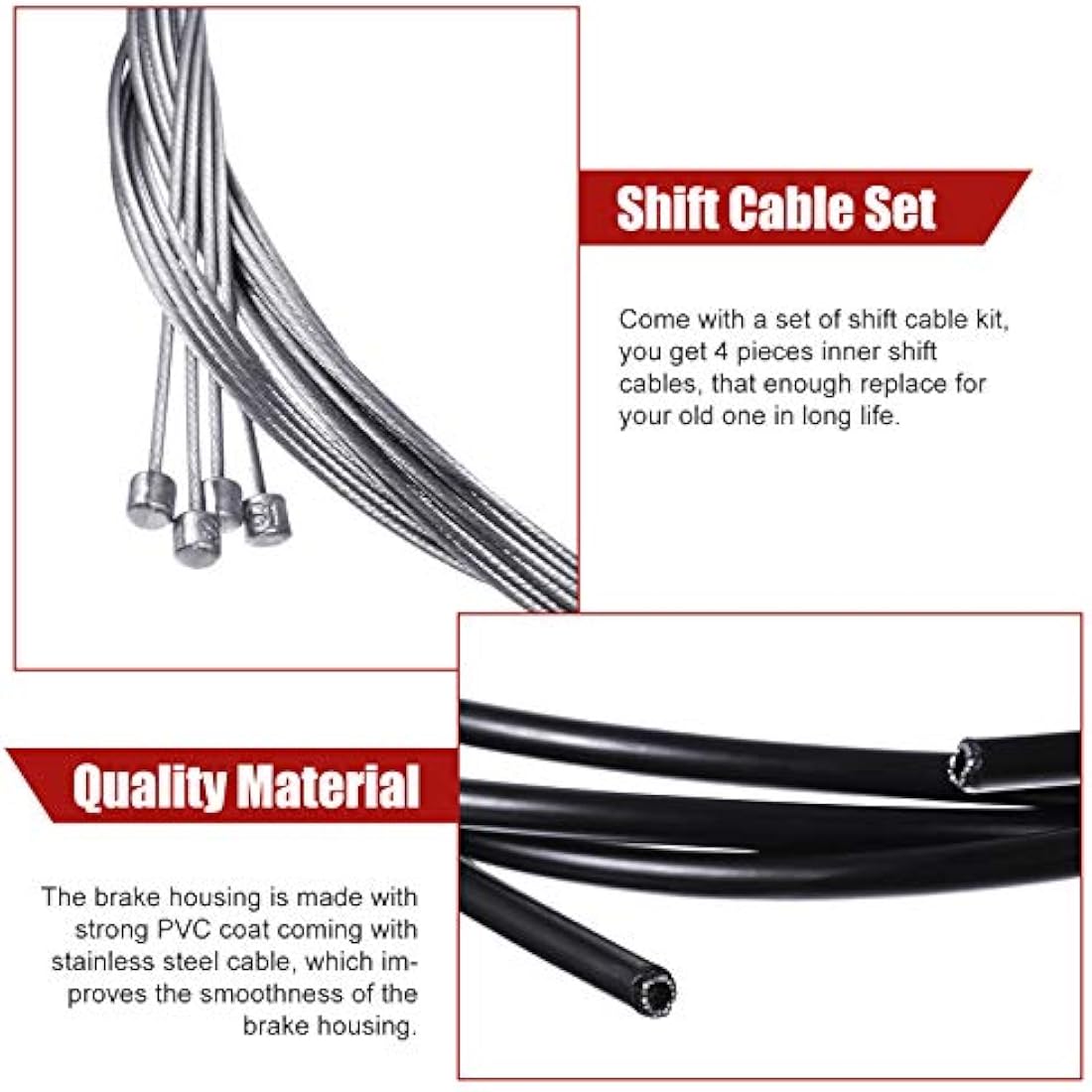 4 Pack Bike Brake Gear Shifter Cable Kit, Universal Bicycle Change Cable Bike Shift Cable and Transmission Cable, Bicycle Cycling Shifter Cable Housing Kit for Mountain Road Bike Repair, Black