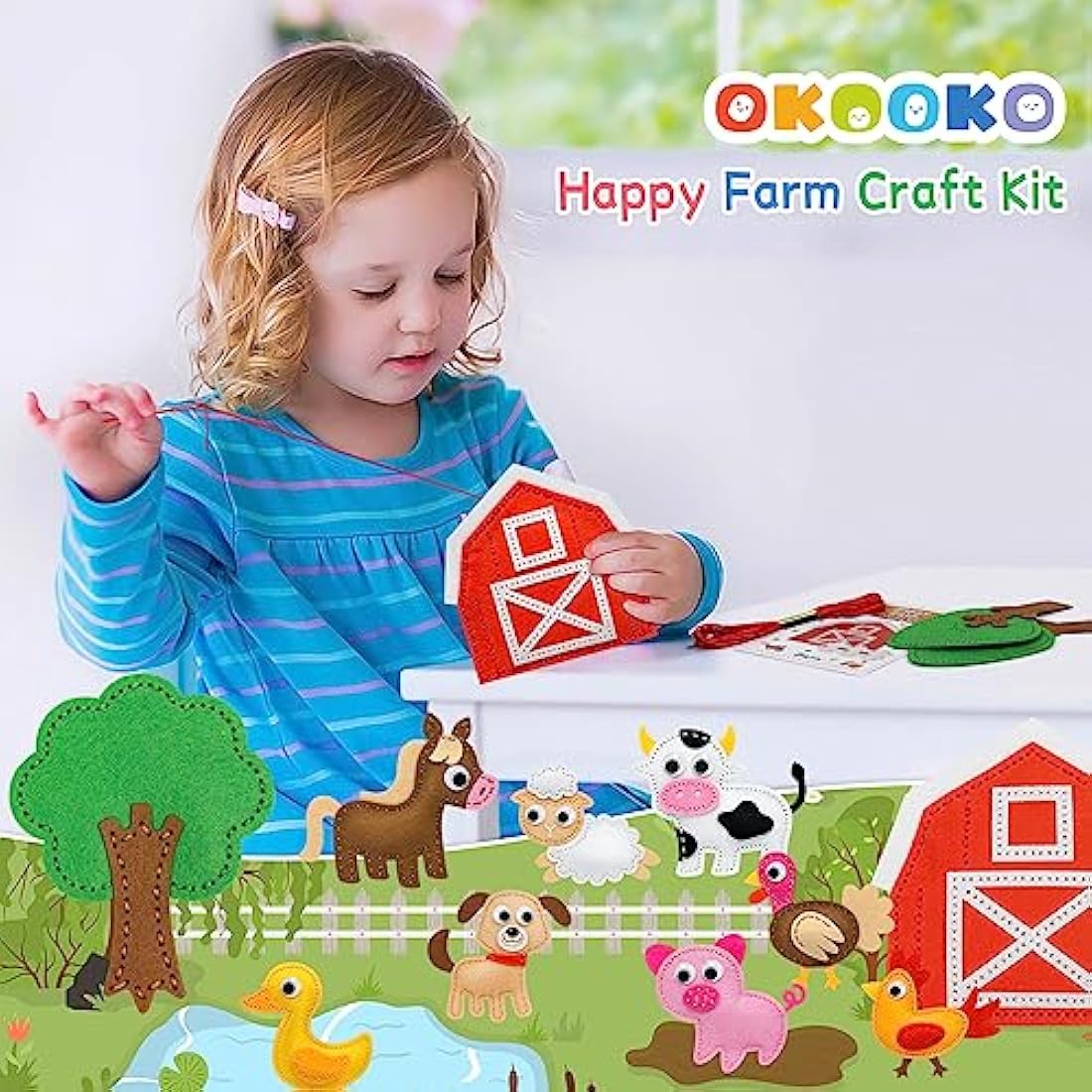 OKOOKO Animal Sewing Craft Kit, DIY Crafting and Sewing Set for Kids, Plush Craft, Art Craft Kits, Fun and Educational Craft Set, Sew Your Own Felt Animals Craft Kit