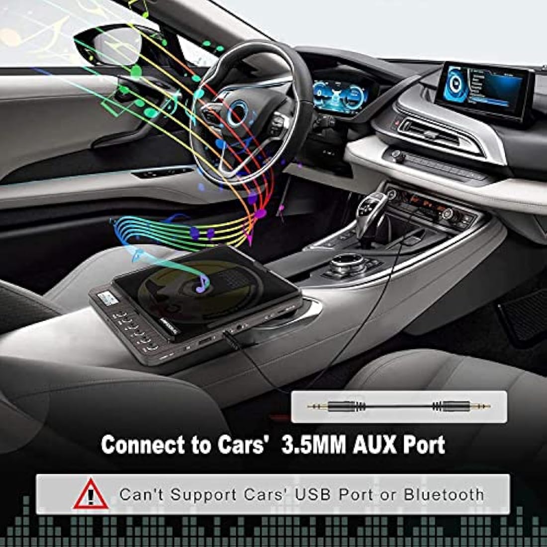 MONODEAL CD Player Portable with Built-in Speakers, Personal Rechargeable CD Player with Double 3.5mm Headphone Jack,Anti-Skip/Shockproof Function with LCD Display for Home, Car and Travel