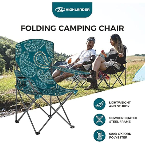 Highlander Camping Chair - Compact & Lightweight Folding Chair, 2.2kg, Portable Chair for Outdoors, Durable Steel Frame Arm Chair with Cup Holder
